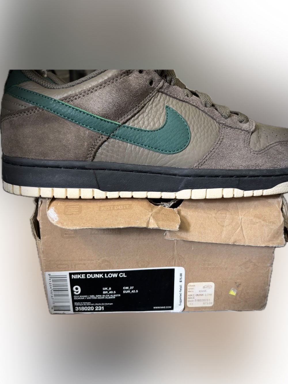 Nike Dunk Low CL Men's Sneakers in Olive Green and Taupe with green Swoosh